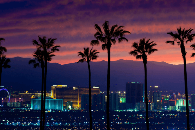 Las Vegas city skyline at dusk