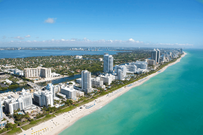 Miami beach in the bright sun