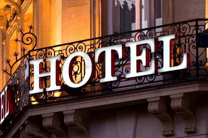 hotel sign in neon lights