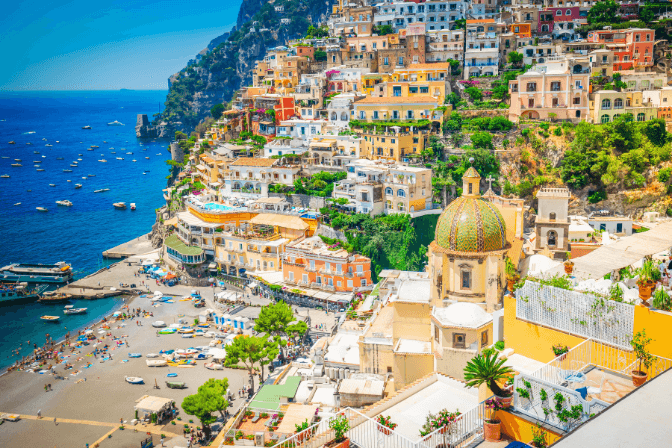 Houses by the cliffside on the Amalfi Coast in Positano